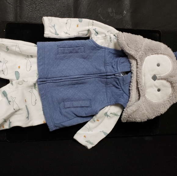 Carter's Boy Onesie with Just One You Zip Vest w Hood & Penguin Hat, 0-3 Months - Picture 3 of 16